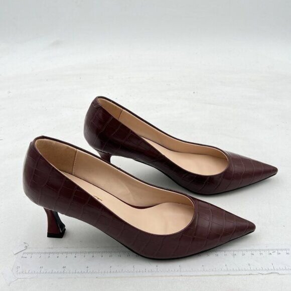 FOWT Simple Solid Croc-Embossed Pointed Toe Black Pumps for Women  Brown - Picture 4 of 7